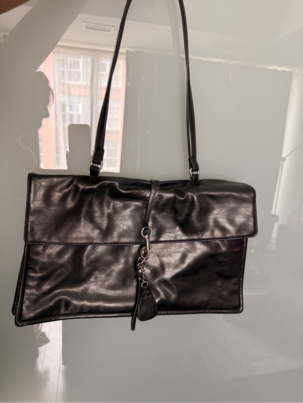 H&M Black Leather Shoulder Bag with Tassel Charm